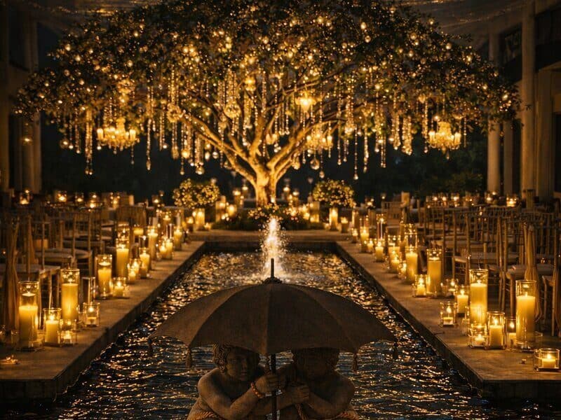 Candlelit evening wedding setup at Manas Resort Igatpuri