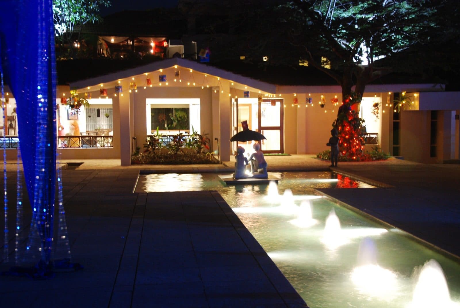 Stone fountain garden feature at Manas Resort