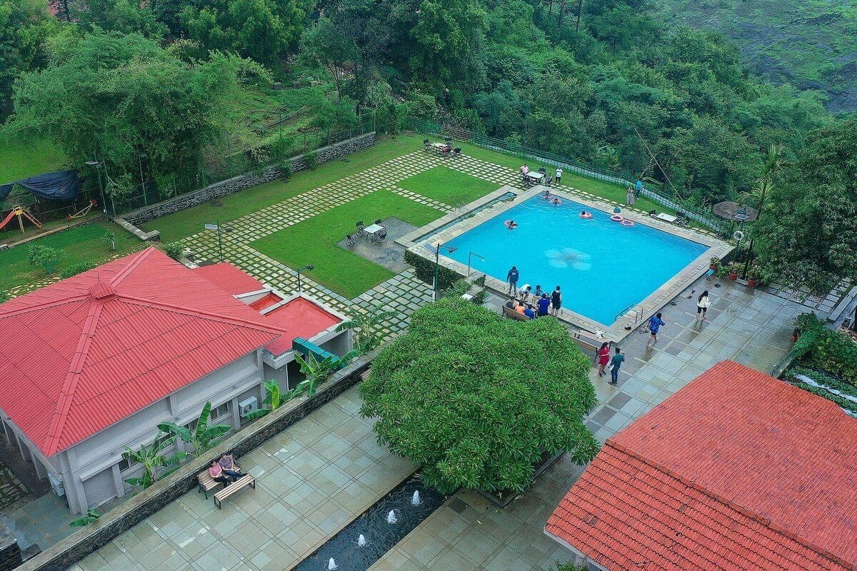 Aerial view of Manas Resort pool, Igatpuri — resort near Mumbai